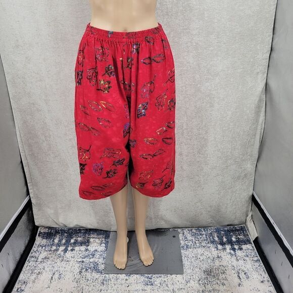 Young Fashion Vintage Red Patterned Culottes and Sleeveless Top Matching Set - Picture 2 of 12